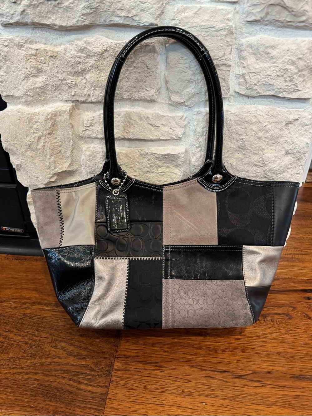 Vintage Coach Patchwork Tote in Black and Taupe
